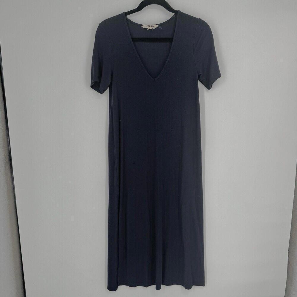 Boden dress womens 4p navy blue ribbed jersey midi t-shirt stretch minimalist